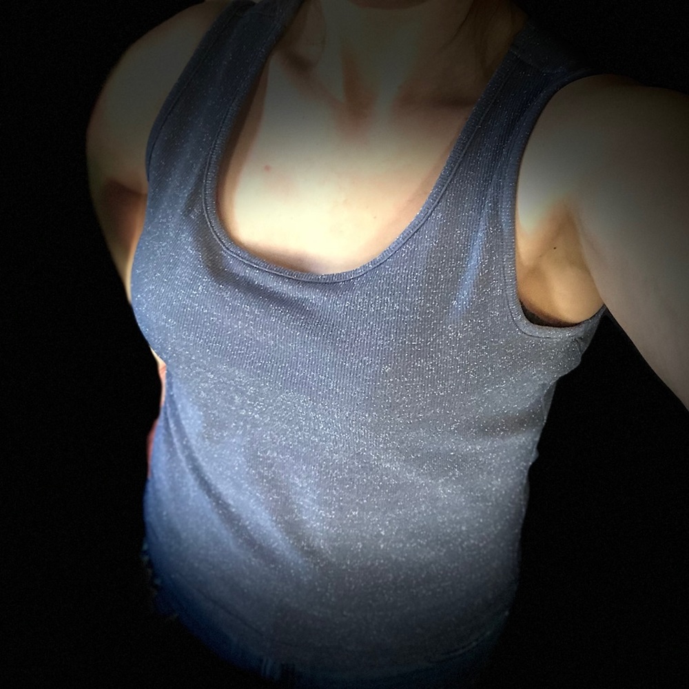 Blue sparkly scoop neck tank